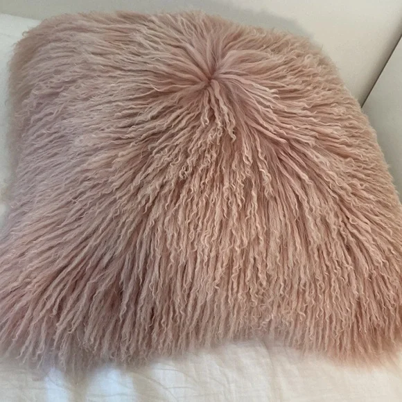 West Elm Mongolian Lamb Fur Pillow cover pink 24”